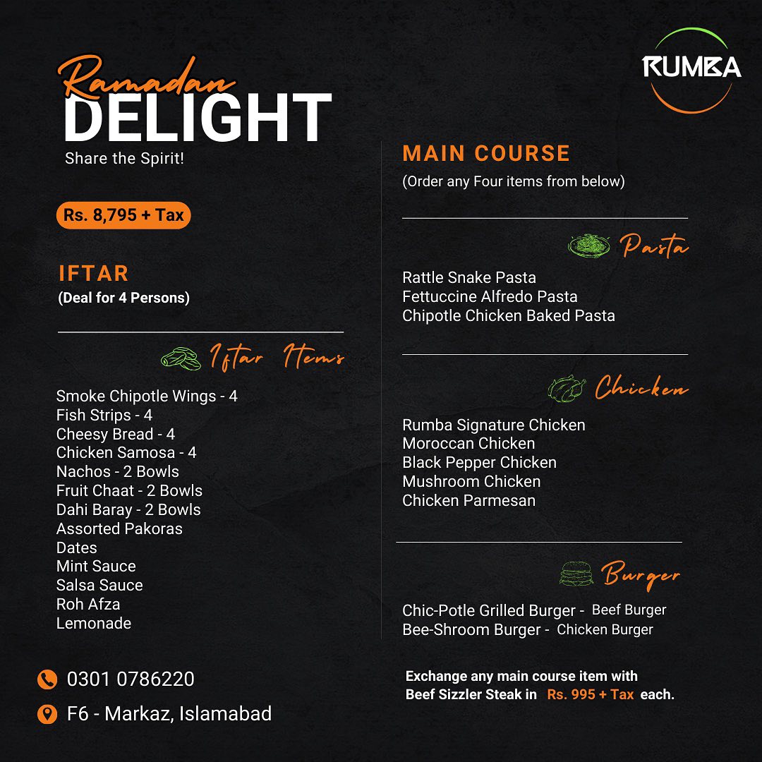 sehri and aftar buffet in islamabad- rumba sehri and aftar buffet in islamabad- rumba