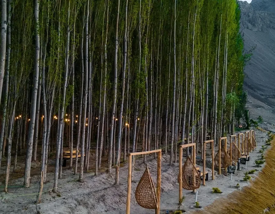 Best Honeymoon Places in Pakistan: Khoj Resort Katpana Desert Skardu forest view Best Honeymoon Places in Pakistan: Khoj Resort Katpana Desert Skardu